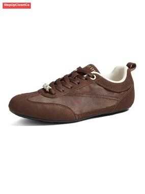 Women's Thin Sole Fashion Sneakers Lightweight Retro Lace-Up Walking Shoes